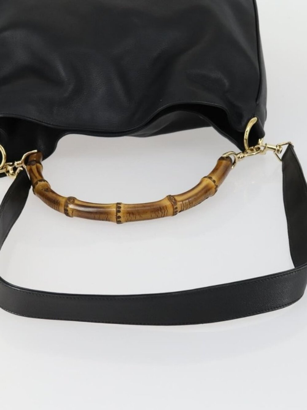 Authentic GUCCI Bamboo Shoulder Bag Leather 2way Black Gold 001 1577 - Picture 14 of 16